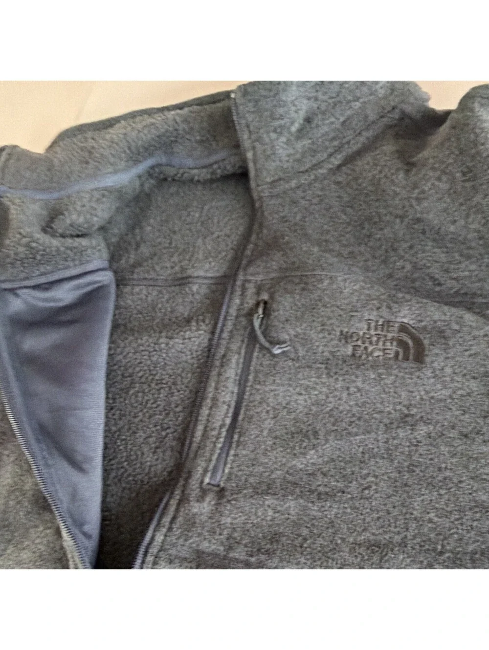 The North Face Men’s Gray Solid Full Zip Logo Stand-Up Short Fleece Jacket XL